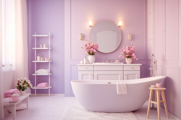 Cozy glamour bathroom with pink colors.. Modern interior design