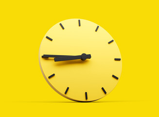 3d Yellow Round Wall Clock 8:45 Eight Forty Five Quarter To 9 On Yellow Background 3d illustration