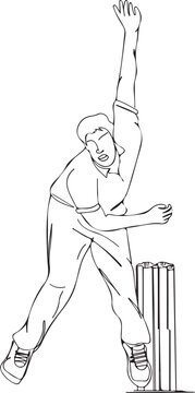 Silhouette Vector: Cricket Bowling Action of a Legend Fast Bowler "Fast Bowler Sketch: Cricket Match Action in Line Art Illustration"
"Vector Image of Fast Bowling Action in Cricket: Line Art Sketch"