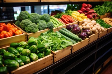 crates of fresh produce in grocery store