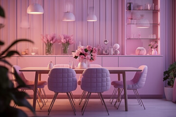 Cozy glamour kitchen with pink colors.. Modern interior design