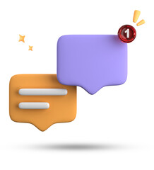 3d rendering of speech bubble with notification icons, 3D pastel yellow blue chat icon set. Set of 3d speak bubble.