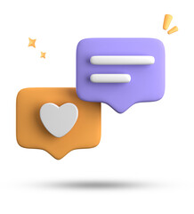 3d rendering of speech bubble with notification icons, 3D pastel yellow blue chat icon set. Set of 3d speak bubble.