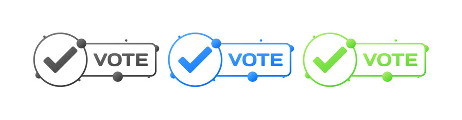 Vote signs. Flat, color, checkmark in a circle, vote signs, checkmark in a circle, vote signs. Vector icon