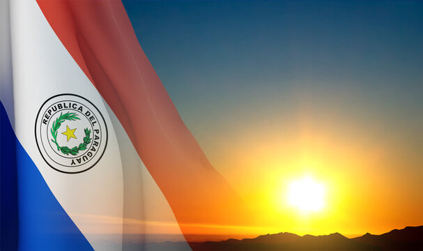 Flag of Paraguay against the sunset. 3d-rendering