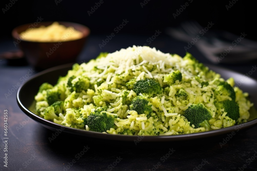 Canvas Prints broccoli rice against dark background with spotlight