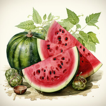 watercolor Watermelon clipart, Generative Ai
