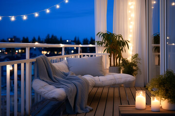 Obraz premium Cozy minimalistic balcony design. Blue and white colors