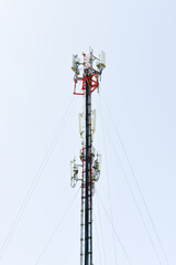 Telecommunication tower of 4G and 5G cellular. Cell Site Base Station. Wireless Communication Antenna Transmitter. Telecommunication tower with antennas sky background
