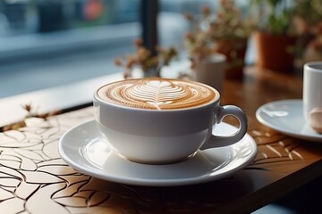 white cup of coffee with beautiful latte art