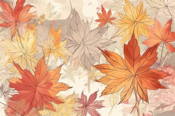 Autumn watercolor pattern with leaves, abstract background. Generative AI