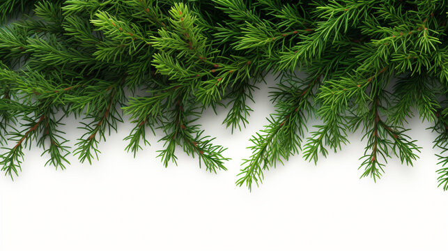 Evergreen fir tree and juniper twigs isolated over a white background