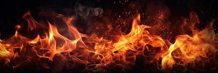Fototapeta na wymiar Fire flames on dark background. Generative Ai