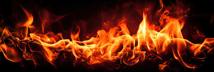 Fire flames on dark background. Generative Ai