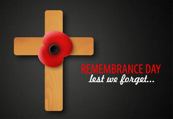 Poppy Cross, Remembrance day - Lest We Forget. EPS10 vector