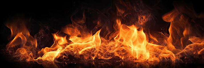 Fire flames on dark background. Generative Ai