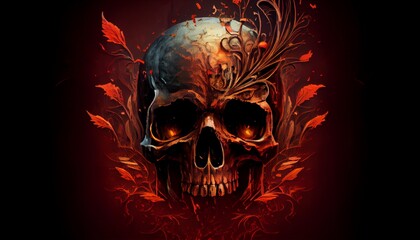 Halloween skull in flames. Generative in ai