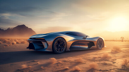 Fototapeta na wymiar The prototype model of a futuristic car. Concept Car. AI-generated image