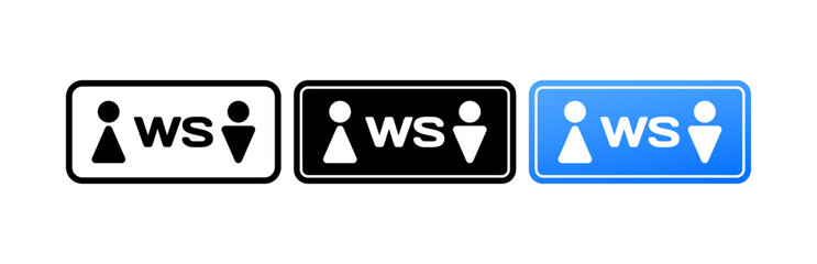 WS toilet icon. Different styles, color, toilet icon, WS sign. Vector icons