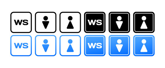 WS toilet icon. Different styles, color, toilet icon, WS symbols, symbols for the toilet. Vector icons