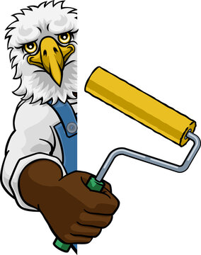 Eagle Painter Decorator Paint Roller Mascot Man