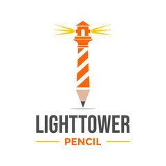 Light tower pencil vector logo template.