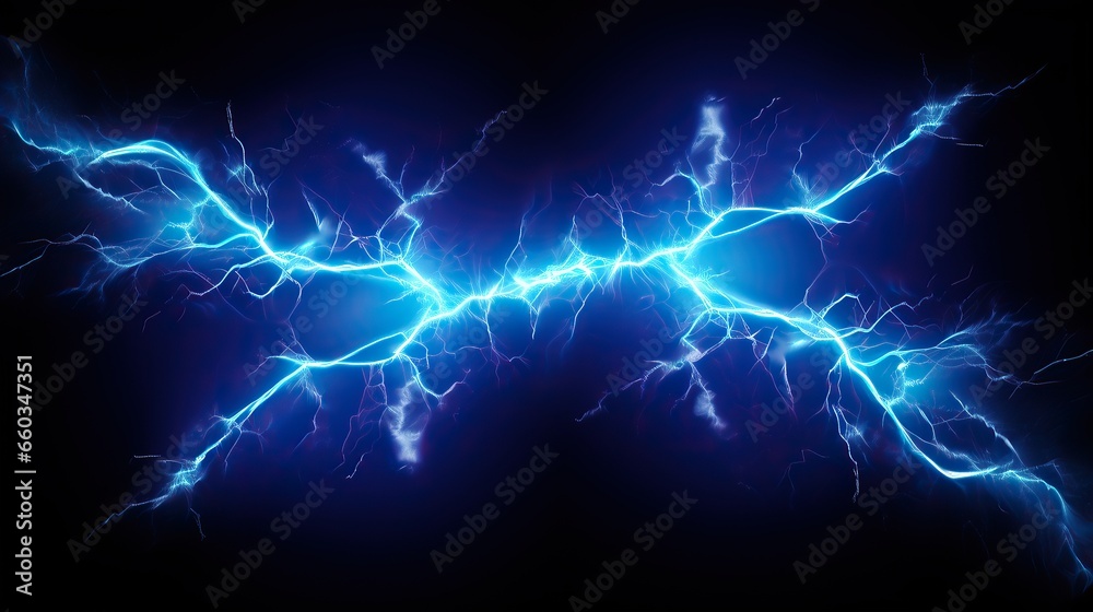 Wall mural abstract blue lightning on dark background