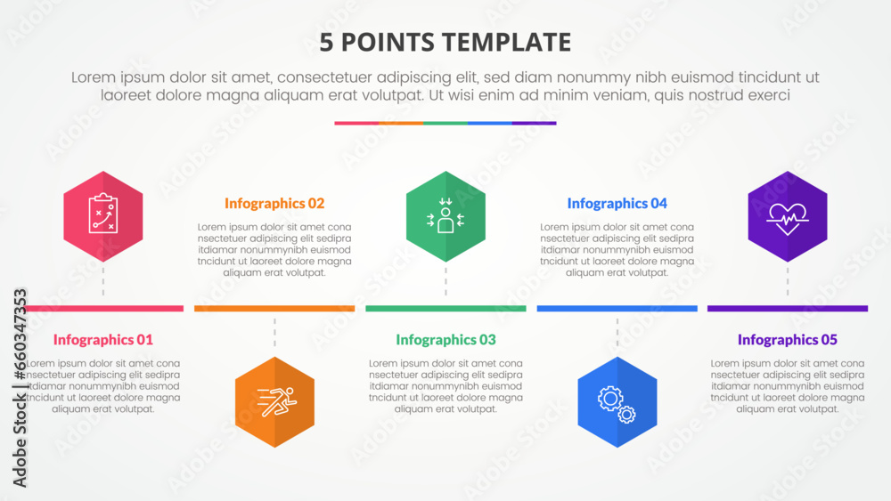 Aufkleber 5 points stage template infographic concept for slide presentation with hexagon or hexagonal shape t