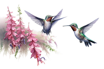 Floral Banquet Hummingbird Swarm Euphoria on isolated background