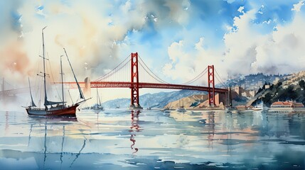 Obraz premium Beautiful watercolors of San Francisco Bay.