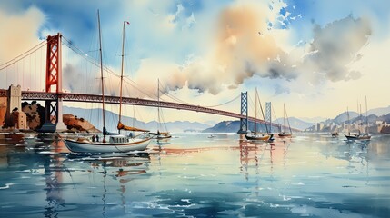 Obraz premium Beautiful watercolors of San Francisco Bay.