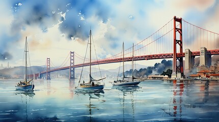 Obraz premium Beautiful watercolors of San Francisco Bay.