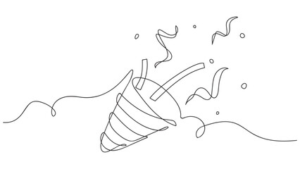 Continuous line party popper. Celebrate elements. Vector © YanaBerezh
