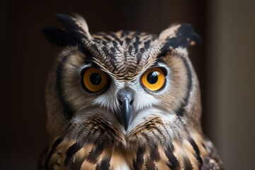 Intelligent owl staring directly at the camera. Generative AI