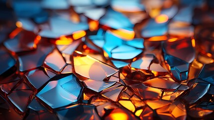 Abstract illustration of shattered glass with light reflections and textures, suitable for concepts related to disruption and chaos - created by Generative AI - obrazy, fototapety, plakaty