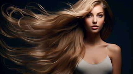 Fototapeta premium Long beautiful silky female hair. Generative AI.