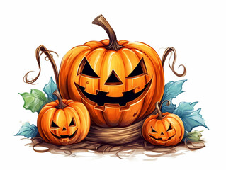 Fototapeta premium ハロウィンのオレンジ色の大きなカボチャのイラスト Generative AI