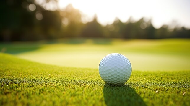 Golf ball on a beautiful green golf course