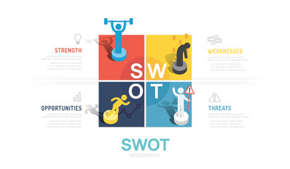 Swot analysis Infographic template diagram. chart and icons with 4 steps Vector illustration.