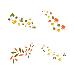 Hand Drawn Fallen Autumn Leaves. Cartoon Texture. Vector Illustration Set. 