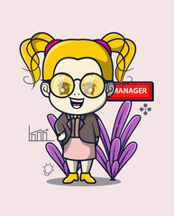 vector illustration of female office employee in glasses standing friendly.