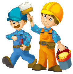 cartoon construction worker in safety costume cover standing isolated illustration for children