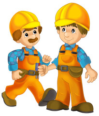 cartoon construction worker in safety costume cover standing isolated illustration for children