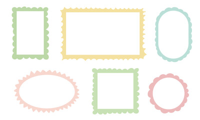 Hand drawn frames collection. Colorful doodle shapes of square and round borders 