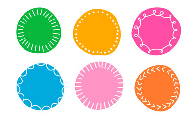 Colorful doodle frame collection. Childish style vector illustration of hand drawn circle shapes and lines