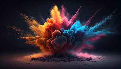 Background with space, A vibrant eruption of colorful powder against a dark backdrop, Ai generated image