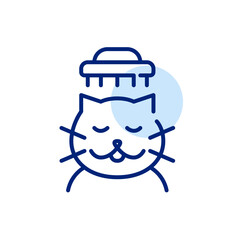 Cat enjoying fur brushing. Massage and relaxing spa for pets. Pixel perfect, editable stroke icon