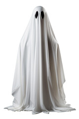 The ghost costume is made of a white sheet on a transparent background. - obrazy, fototapety, plakaty