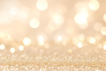 Elegant golden christmas background with bokeh. Glitter lights and sparkle. Christmas and New Year decoration banner