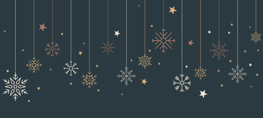 Bannière - Flocons de neige suspendus - Fond sombre - Éléments vectoriels éditables pour les fêtes de fin d'année - Fêtes de Noël ou du jour de l'an - Éléments festifs décoratifs - Guirlandes